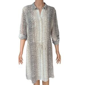 Old Navy Womens Snake Skin Print Button Front Drawstring Waist Shirt Dress L